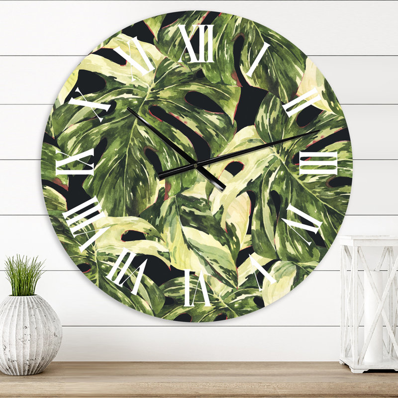 Horloge murale exotique sur fond naturel II Natural Leaves, Moyen