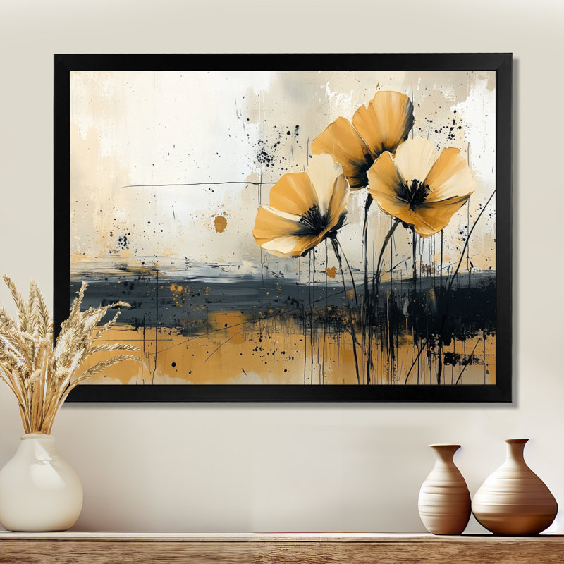 Minimalisme, désert, fleur d'œillets I - œillets, art mural pour le salon, H 12 po x l 20 po, Cadre simple, Noir