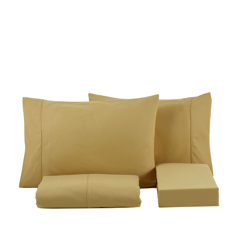 Ensemble de draps en coton Ranforce, Ensemble de draps pour lit simple + 1 taie d'oreil, Jaune