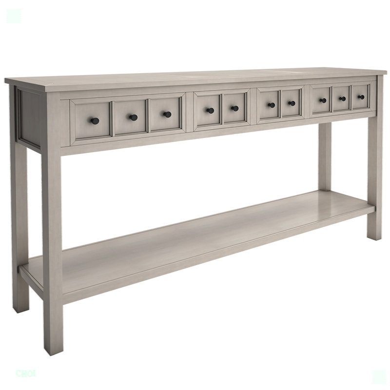 Console rustique en bois avec deux tiroirs de taille différente et une tablette inférieure, Gris délavé