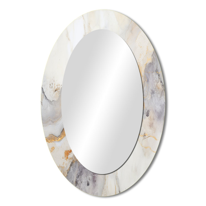 Miroir mural moderne en pierre beige et doré, H 36 po x l 24 po