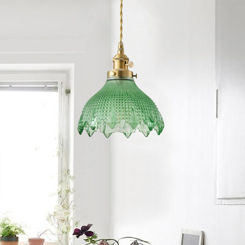 1-Light dark green glass dimmable pendant lamp