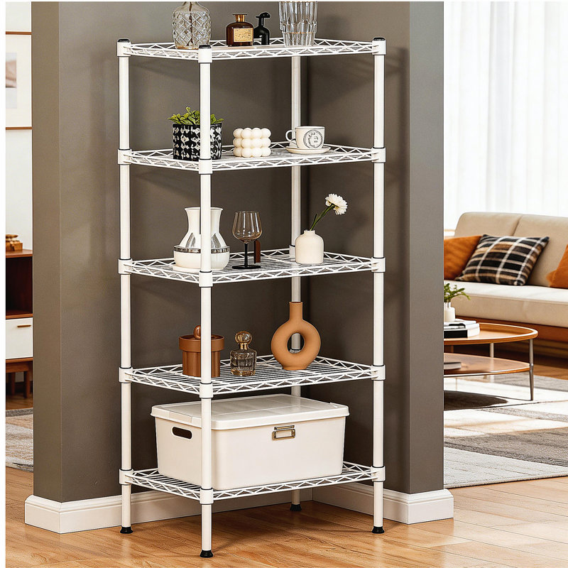 Étagère robuste en fil métallique réglable à 5 niveaux - Étagères de rangement robustes, support de rangement robuste et pratique pour la salle de lavage, la salle de bain, la cuisine et les petits espaces