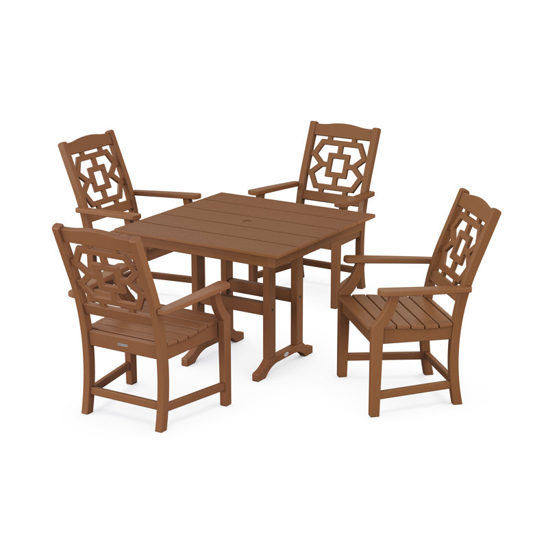 Ensemble repas pour 4 personnes avec table carrée Chinoiserie, Teck
