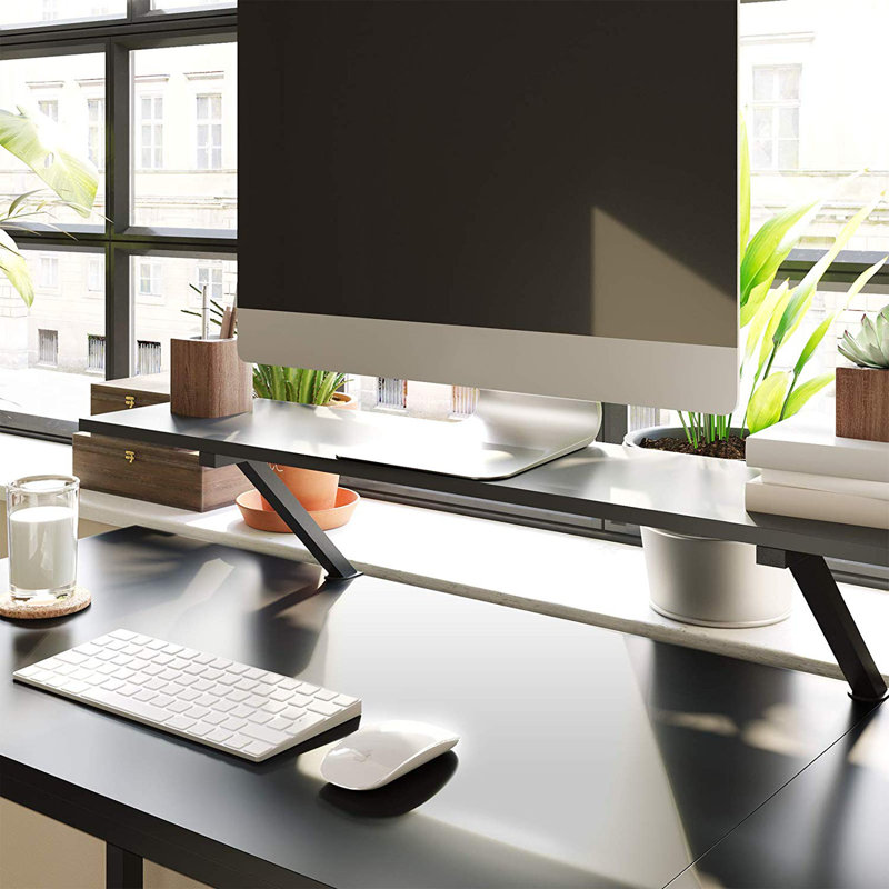 Evelin L-Shaped Metal Base Writing Desk, Black