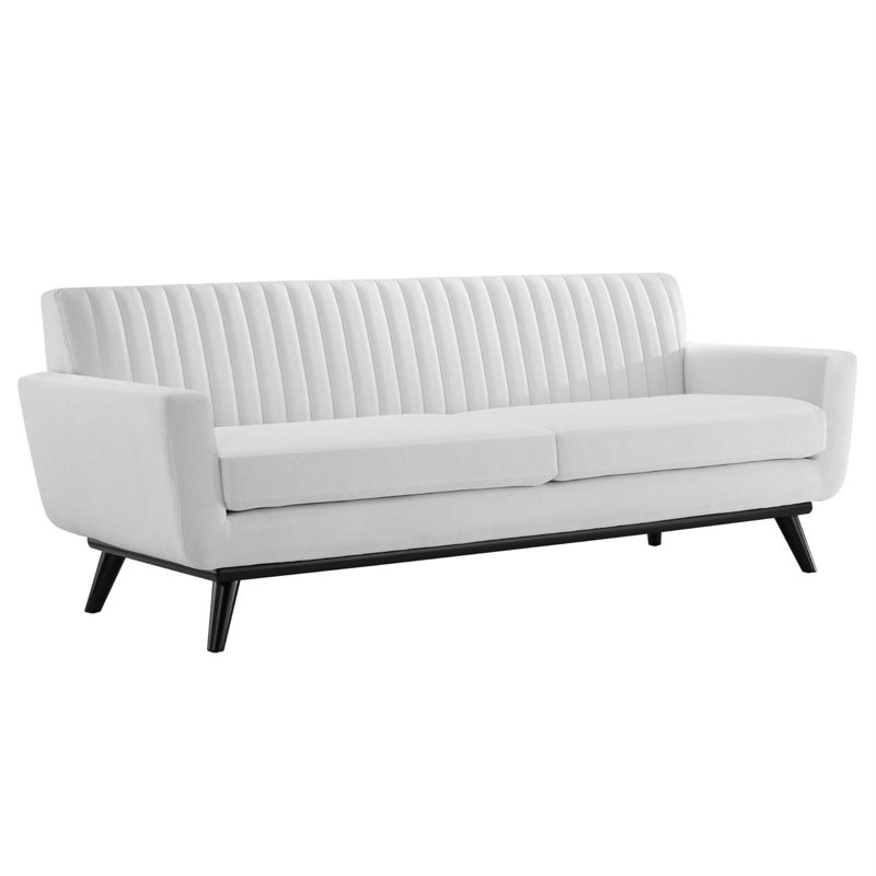 Engage Channel Tufted Fabric Sofa, White