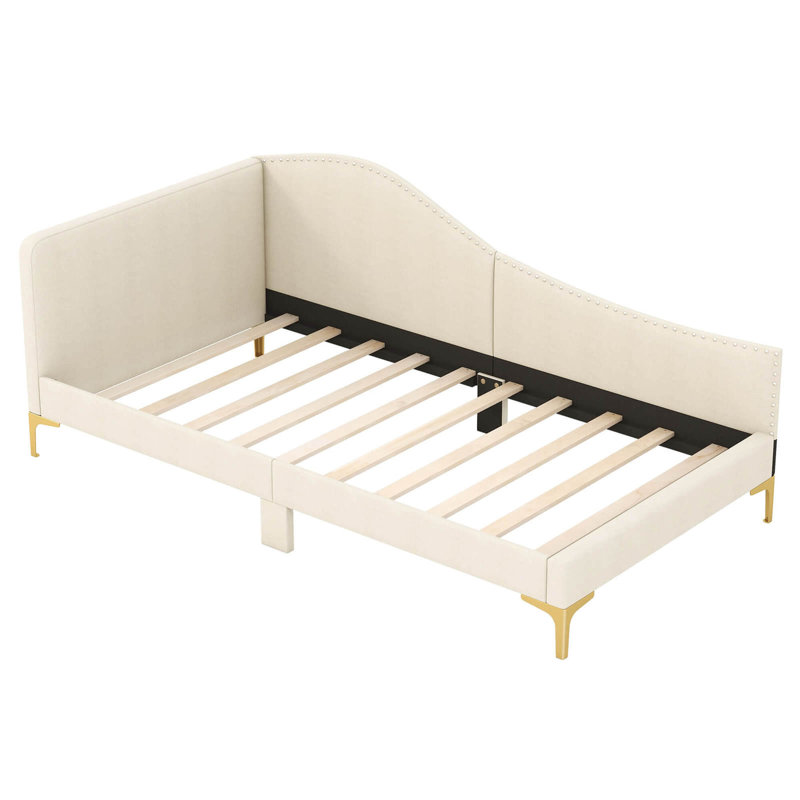Upholstered Daybed Rivet-tufted Platform Bed With Metal Legs, Beige, Twin