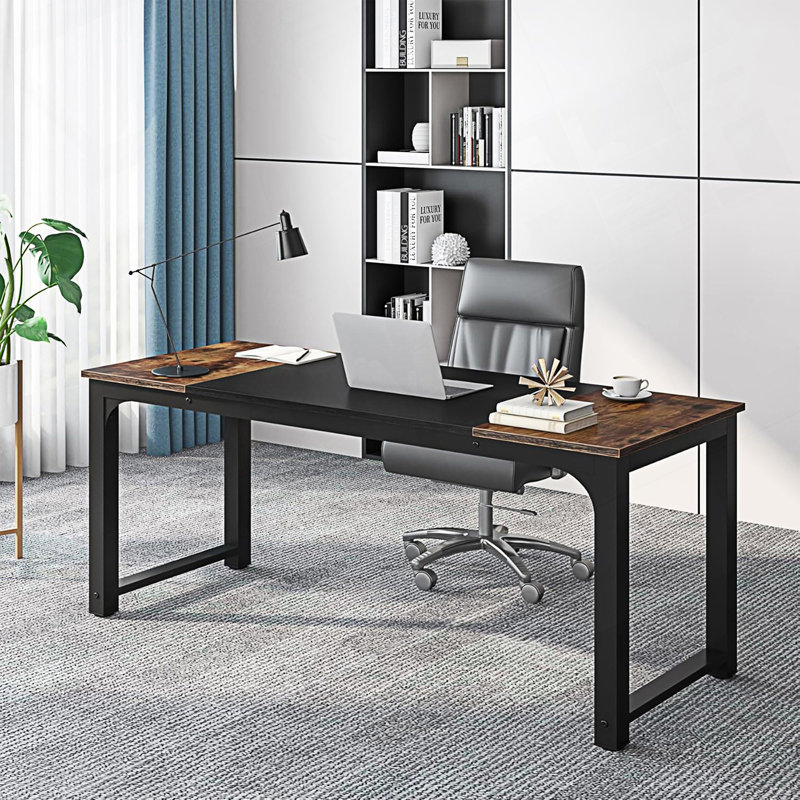 Bureau Waltman, Brun rustique / noir, H 29,52 po x l 62,99 po x P 31,49 po