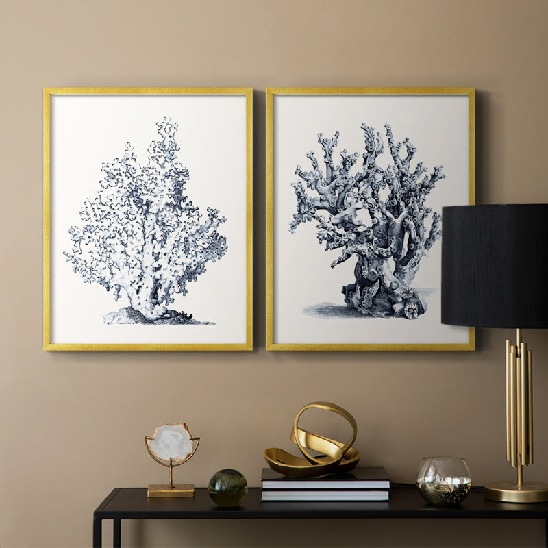 Blue Antique Coral I-Premium Framed Print -Ready to Hang - No Nails Required - No Nails Required, Gold, 11" H x 18" W