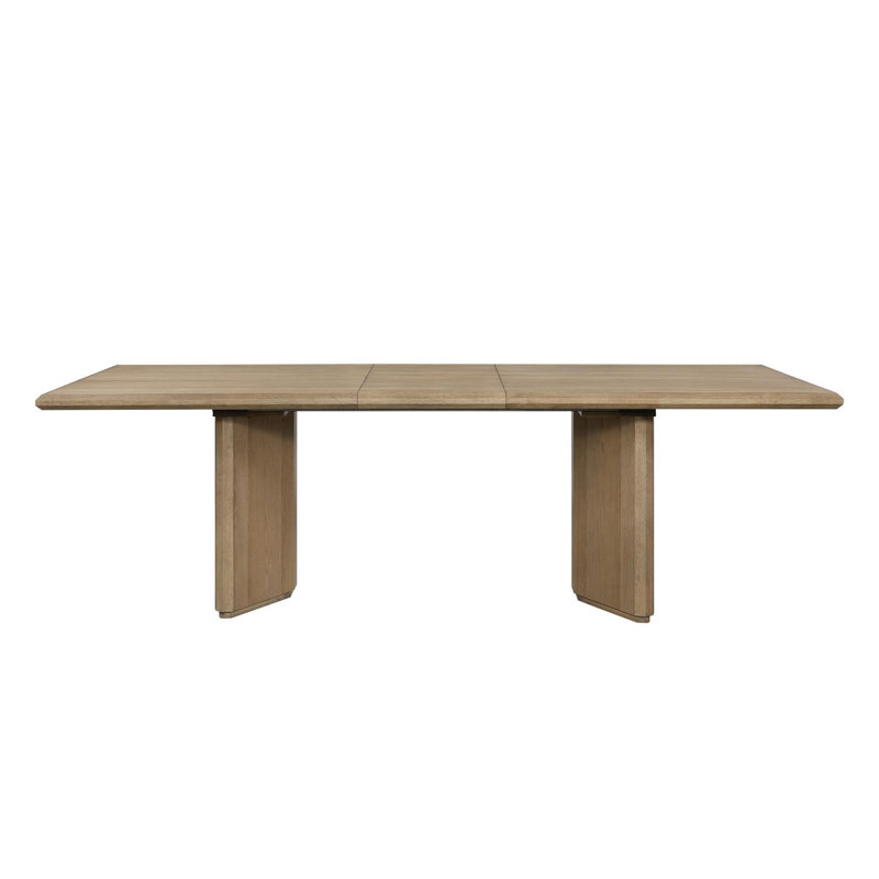Table de salle à manger rectangulaire extensible de 203 cm (80 po), 203 cm (80 po) L x 107 cm (42 po) l x 76 cm (30 po) H, bois massif et MDF, 1 ensemble (2 boîtes), couleur blé, placage en chêne blanc américain