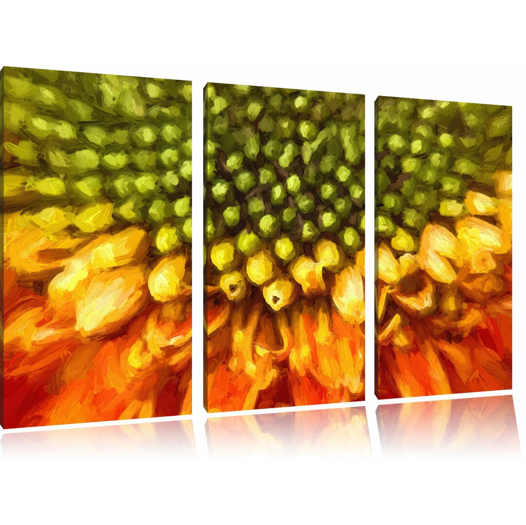 3-tlg. Leinwandbilder-Set „Nahaufnahme einer orangefarbenen Gerbera“, Grafikdruck