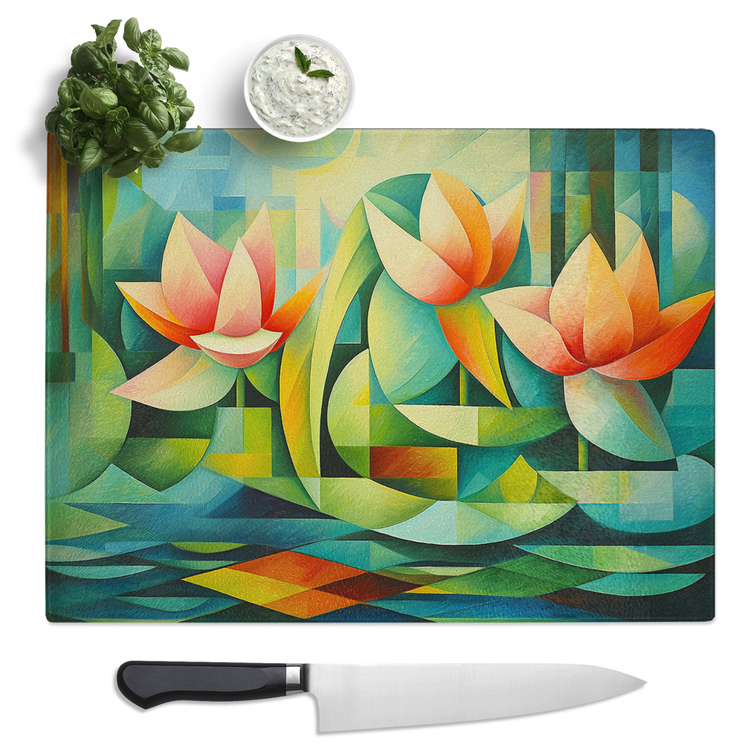 Water Lily Cubism  Glass Chopping Board