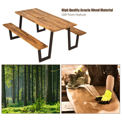 70 po L 30 po W Table de pique-nique en bois massif avec banc et trou pour parasol pour 6 personnes