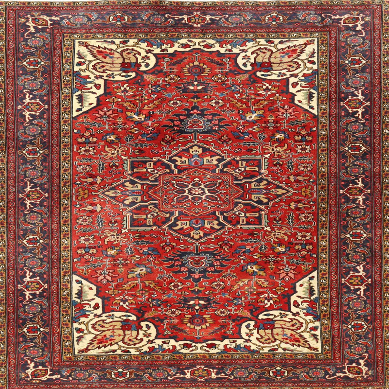 Tapis rouge/noir/beige traditionnel Boxrah, Rond 4 pi