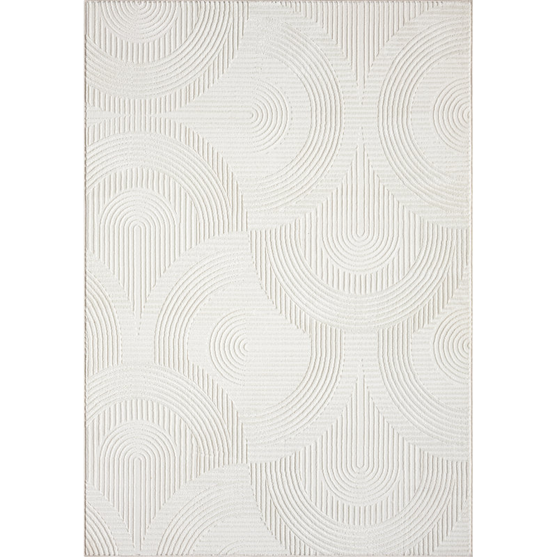 Abani Murtie NTL160A Cream Tone-on-Tone Semi-Circle Lines Area Rug, Rectangle 2' x 3'