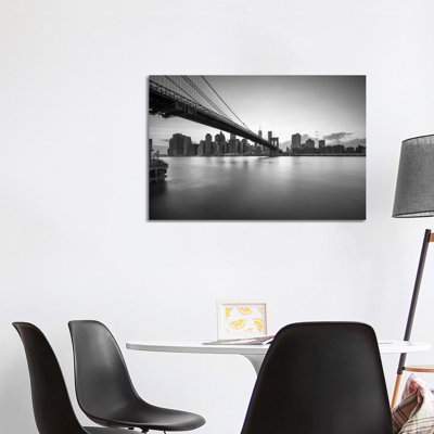 Brooklyn Bridge Black And White by Jan Becke - Wrapped Canvas Print