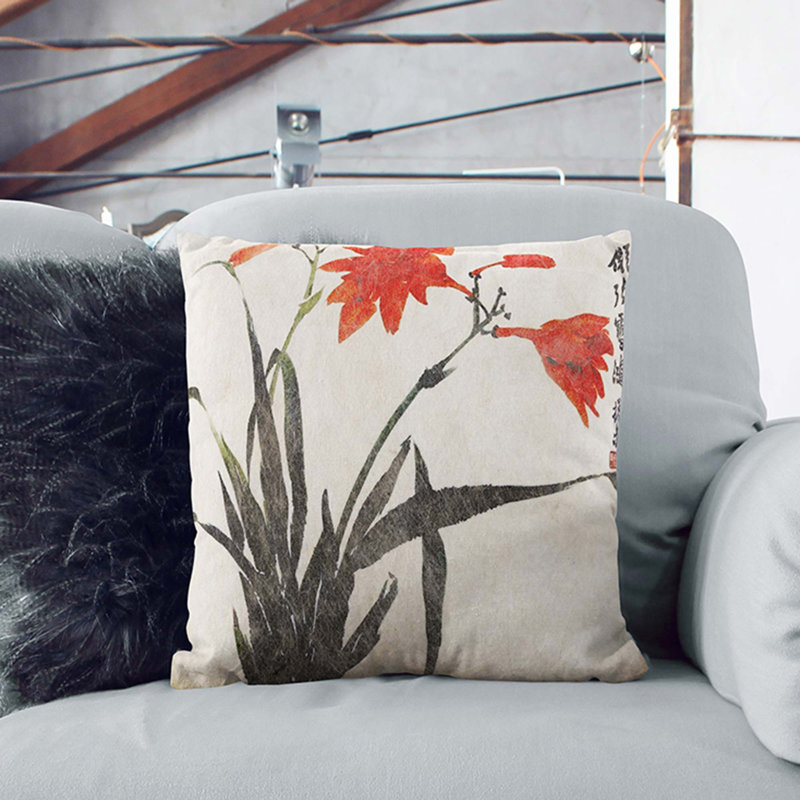 Floral Square Throw Cushion, 40cm H x 40cm W x 15cm D