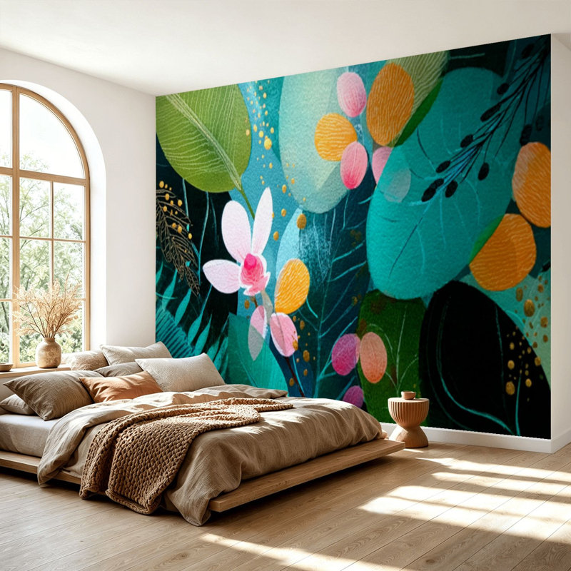 Papier peint adhésif auto-adhésif moderne pour la chambre à coucher avec gouache aquarelle Jungle