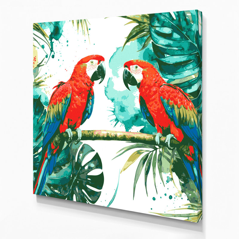 «Hawaiian Parrots», art mural sur toile verte, H 8 po x l 8 po