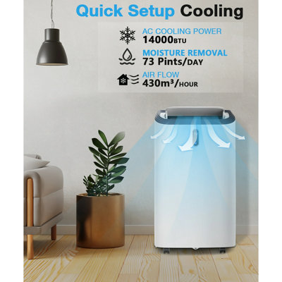 Portable Air Conditioner 10000 Btu (14000 Btu Ashere) 4-In-1 Ac, Dehumidifier, Ventilator & Fan For 700 Sq. Ft. W/Window Kit, White
