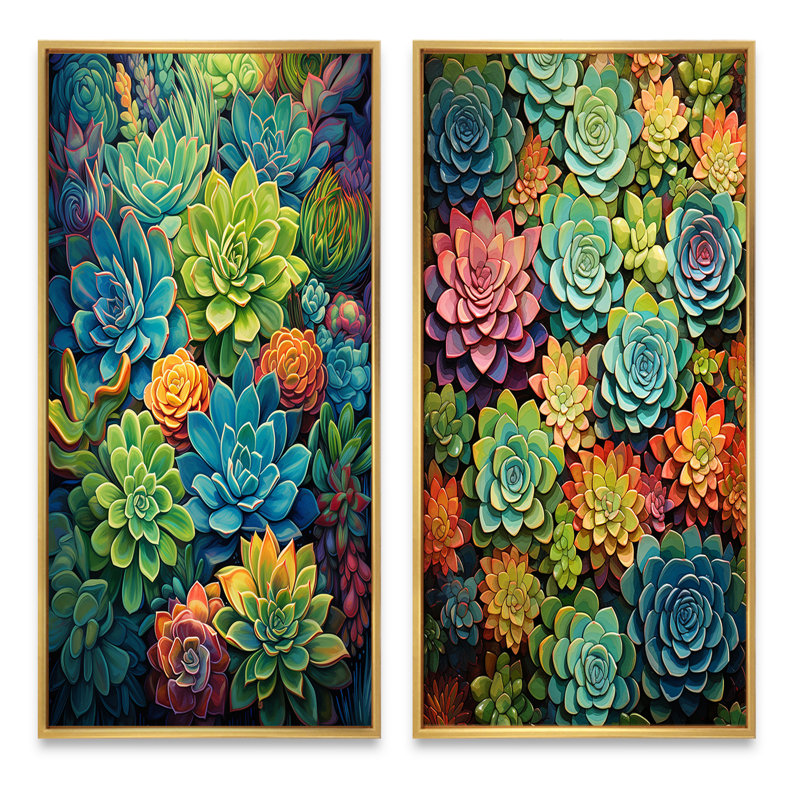 «Succulents Succulent Mosaic», 2 pièces, H 24 po x l 20 po, Encadrement doré