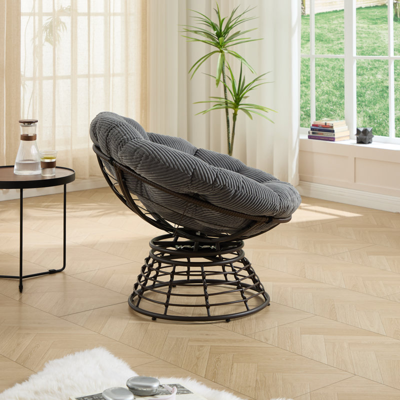 Chaise d'extérieur pivotante à 360 ° en rotin avec coussin, Gris