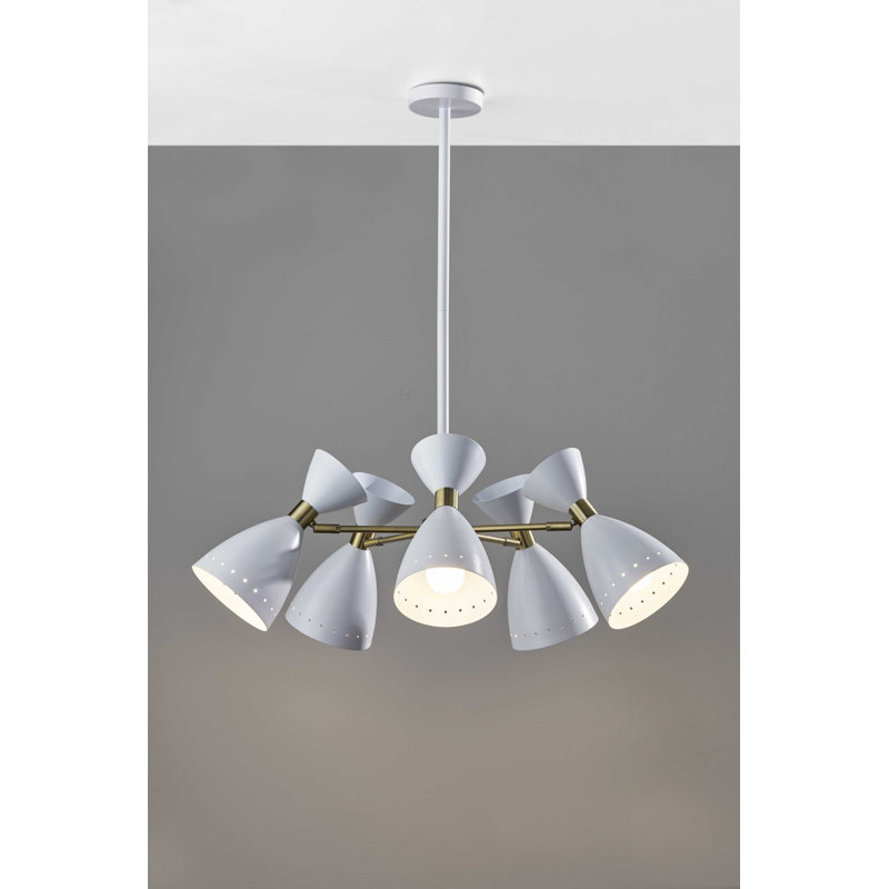 Luminaire suspendu conique unique à 5 lumières Deshmuk, Blanc, Blanc