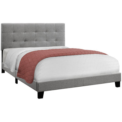 Grey Linen-like Upholstered Queen Bed, Enhancing Bedroom Ambiance Bed In Grey, Perfect For Decoration