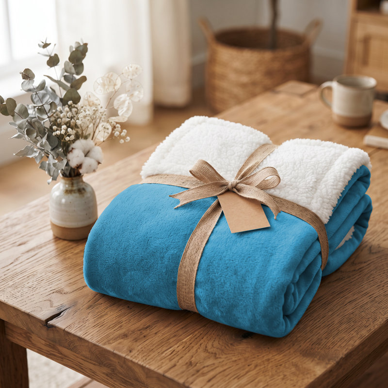 Luxury Sherpa Fleece Throw Blanket – Ultra Soft, Warm & Cosy Plush Sofa and Bed Throw, 130" W x 150" L, Teal Blue