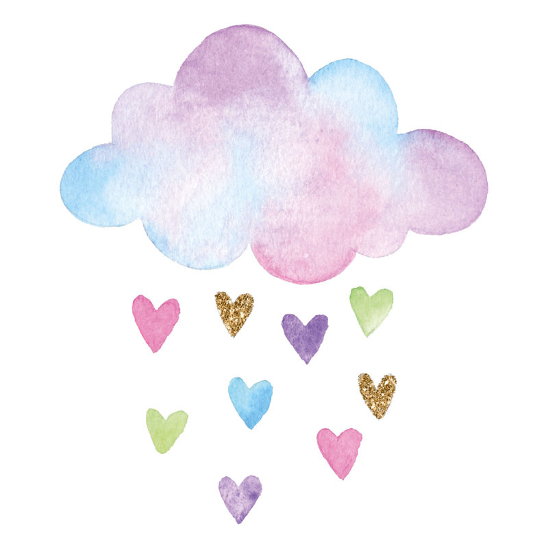 Watercolour Cloud and Hearts Wall Sticker, 33cm H x 43cm W