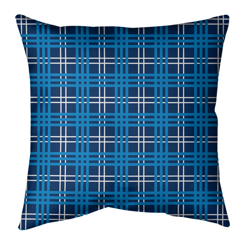 Coussin décoratif d'extérieur écossais bleu marine et doré avec insert Indianapolis - Résistant aux intempéries