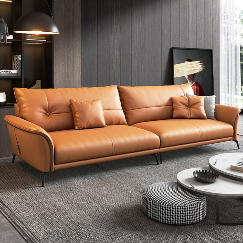Canapé modulaire orange en cuir véritable, Orange