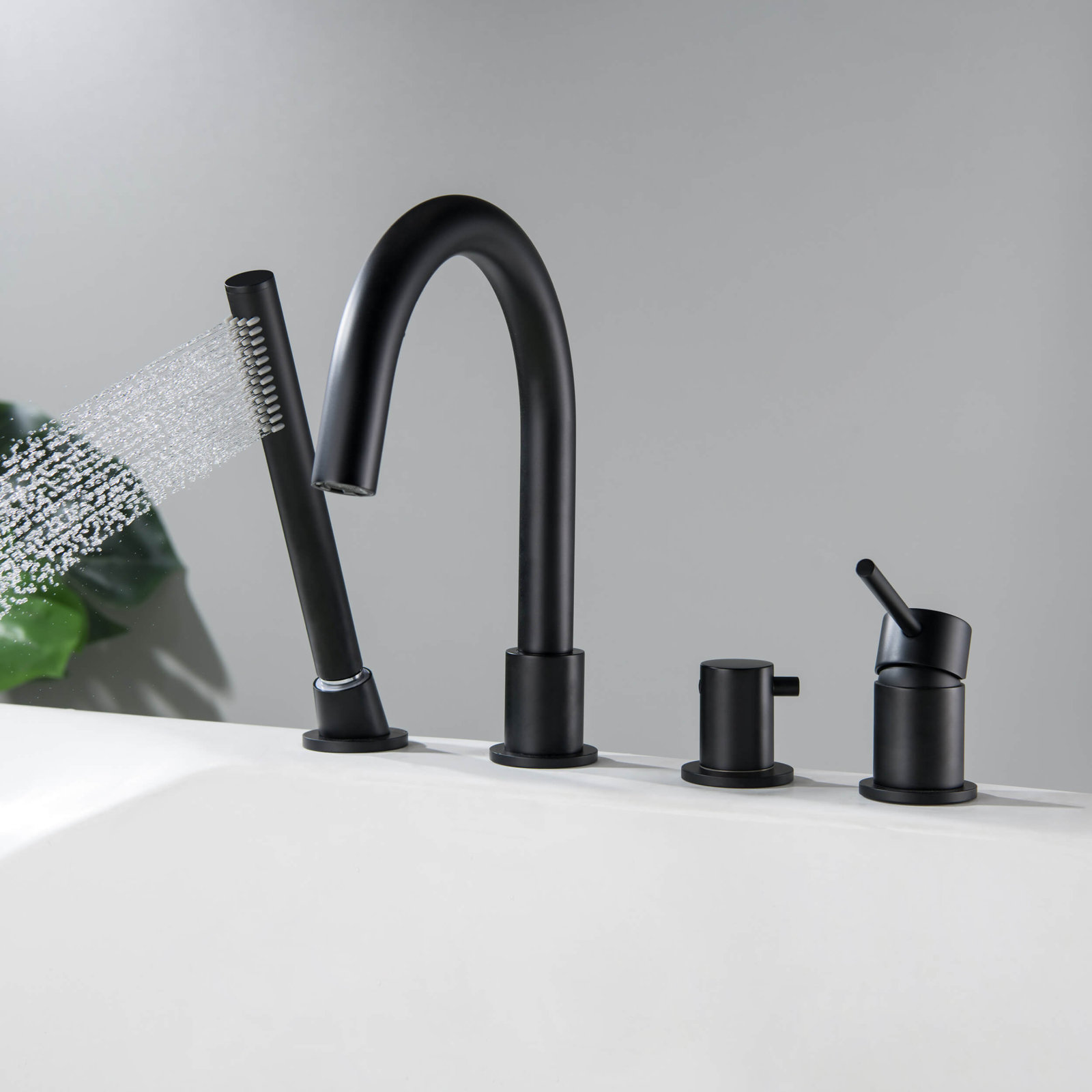 Circular Deck-Mounted Tub Filler with Diverter, Matte Black