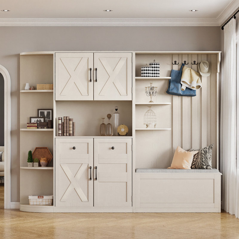 Organisateur de vestibule multifonctionnel à gauche et à droite avec crochets de rangement, Beige