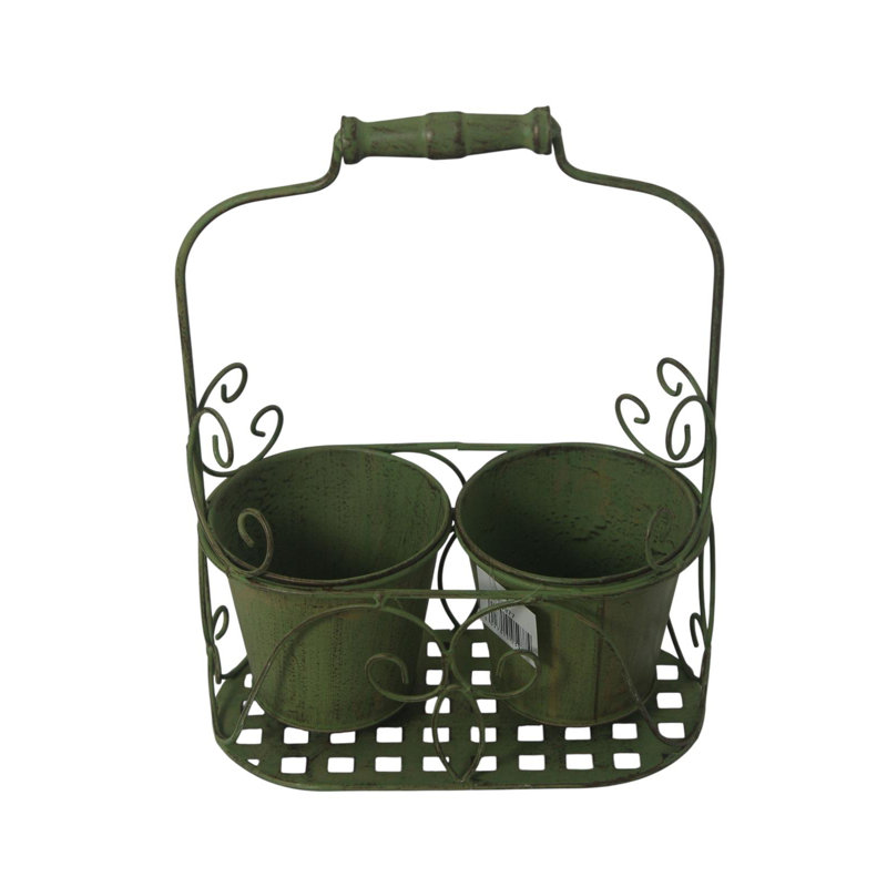Metal Garden 2 Pot Palnter, Green