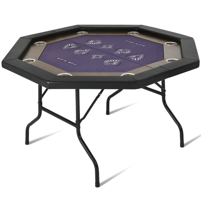 Table de poker pliable noire à 8 joueurs de 50 po avec pieds pliables, porte-gobelets