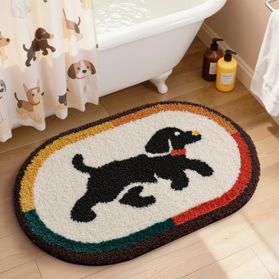 Tapis de bain ovale lavable antidérapant pour chien
