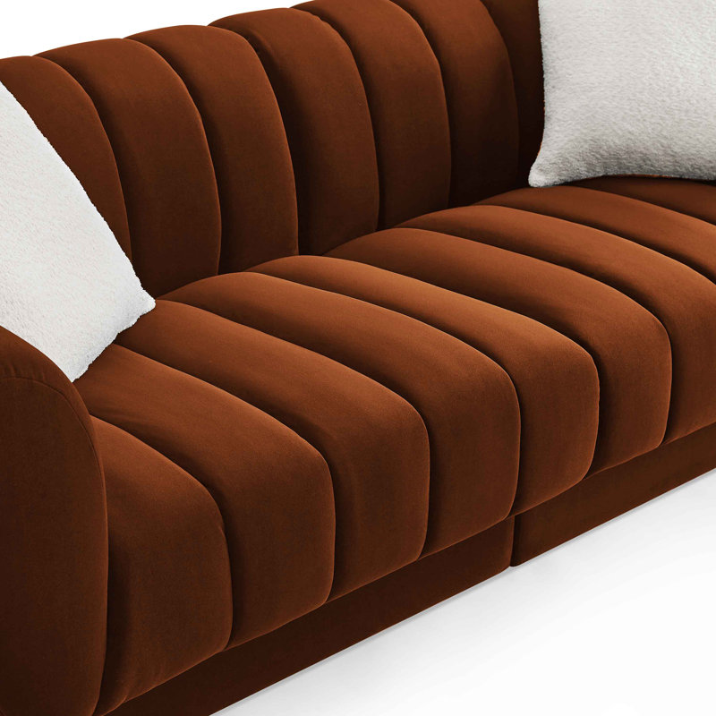 Minimore Modern Style 120'' W Charlotte 4Seater Chesterfield Curved Sofa, Curry