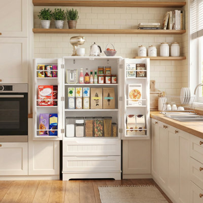 Bayview Elinna 47.2” Tall Kitchen Pantry with 2 Drawers, 3 Shelves, Handleless Design, Waterproof MDF Construction by Winston Porter