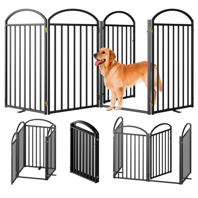 Snuowu 4 Panels Full Matel Freestanding Dog Gates With Door, 96"extra Wide 36"tall Free Standing Dog Pet Gate For Indoor & Outdoor. Foldable Pet Fences For Doorways, House, Stairs, Porch, Deck, Yard