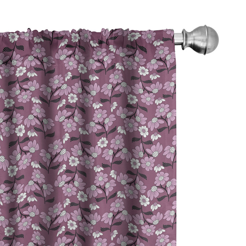 Rideaux 4 panneaux East Urban Home Spring, feuilles de fleurs lilas, taupe mauve noir et blanc, L 56 po x L 63 po