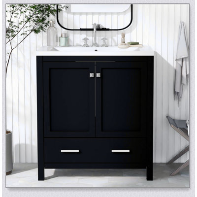 Meuble-lavabo noir 30 po avec lavabo simple et armoire encastrée Combo
