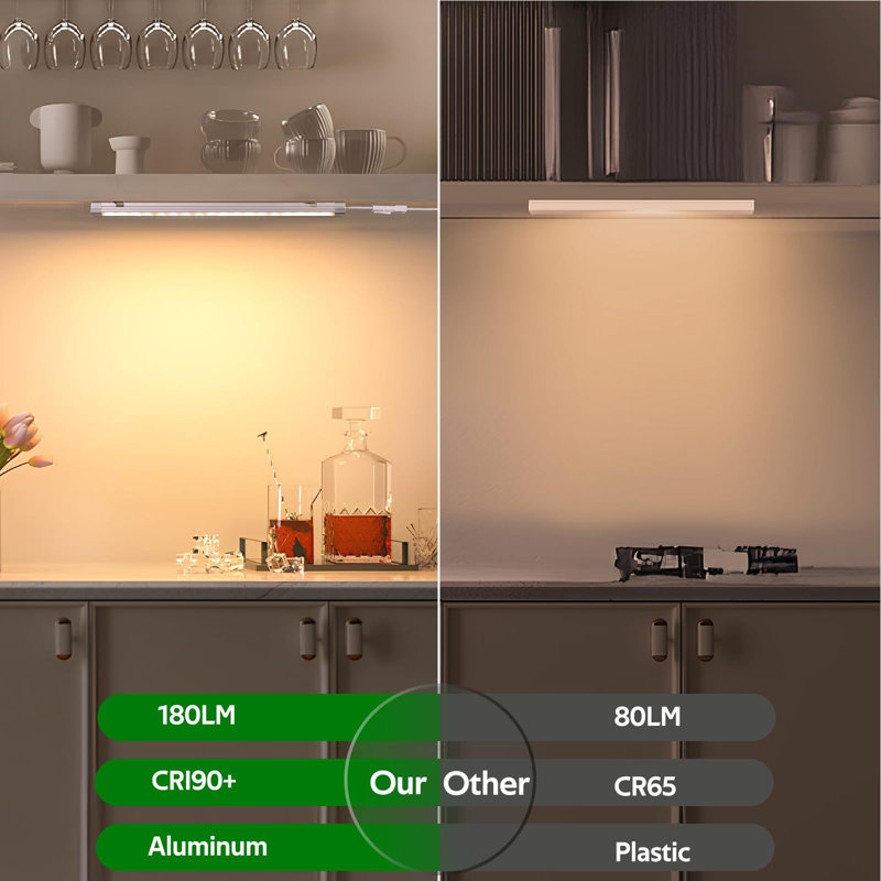 Linkable Dimmable Under Cabinet LED Lighting For Kitchen, Closet, Workbench, And Cupboard - Set Of Six 12 Inch Lights
