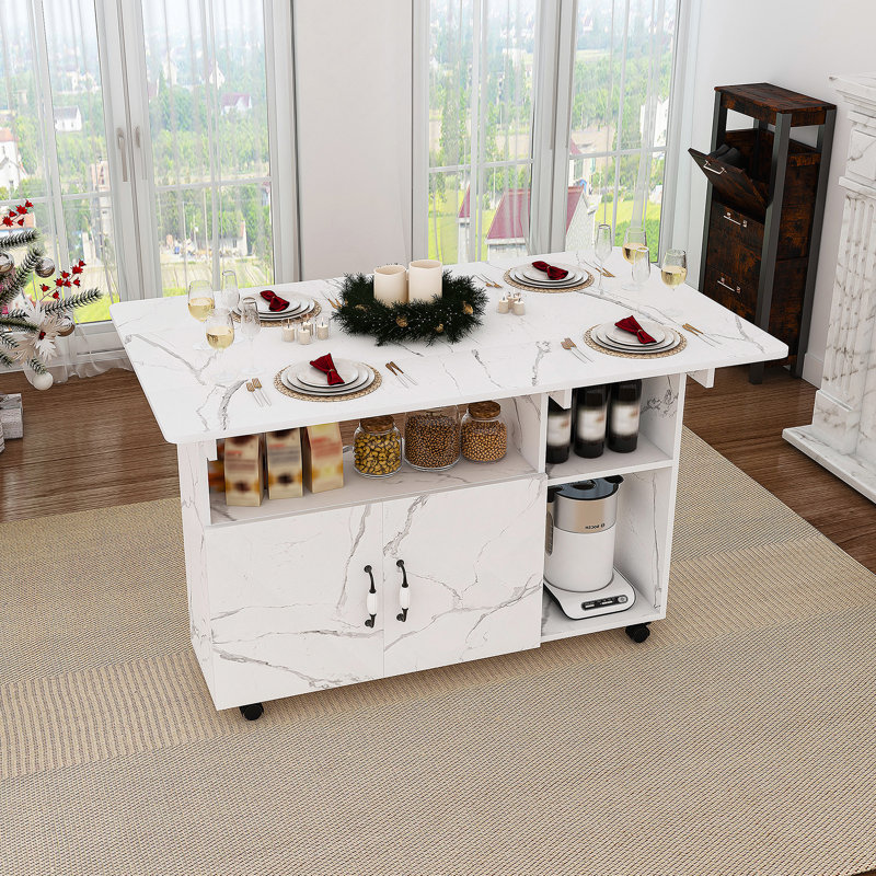 Table pliante multifonctionnelle avec tablettes et roulettes de rangement, table de salle à manger pliable de 47 pouces pour les petits espaces, bureau compact pour la cuisine, dortoir, bureau (blanc)