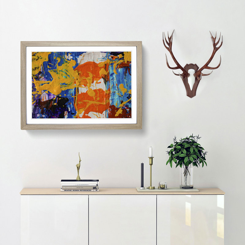 Abstract Art Painting Vol.80 by S.Johnson - Picture Frame Painting Print, 62cm H x 87cm W x 2cm D, Oak Framed