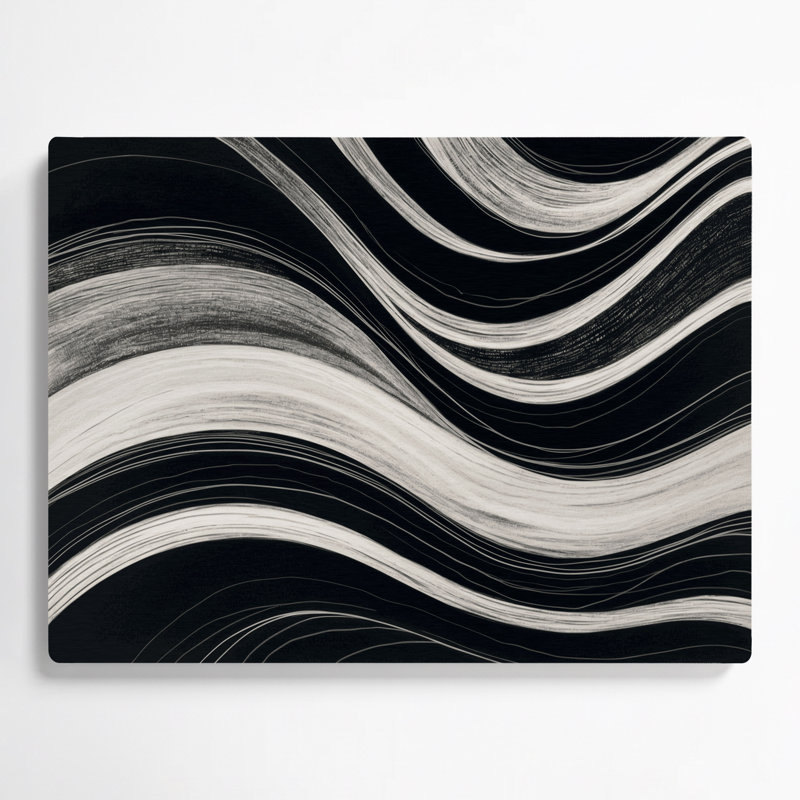 Art mural horizontal rayé gris clair, gris foncé, noir et métal, H 11 po x l 14 po