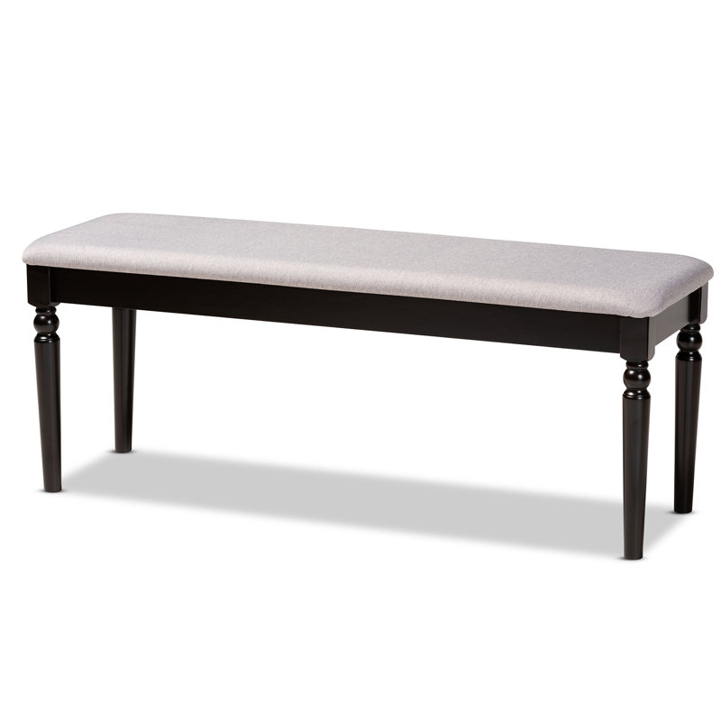Polyester Blend Upholstered Bench, Grey, Dark Brown