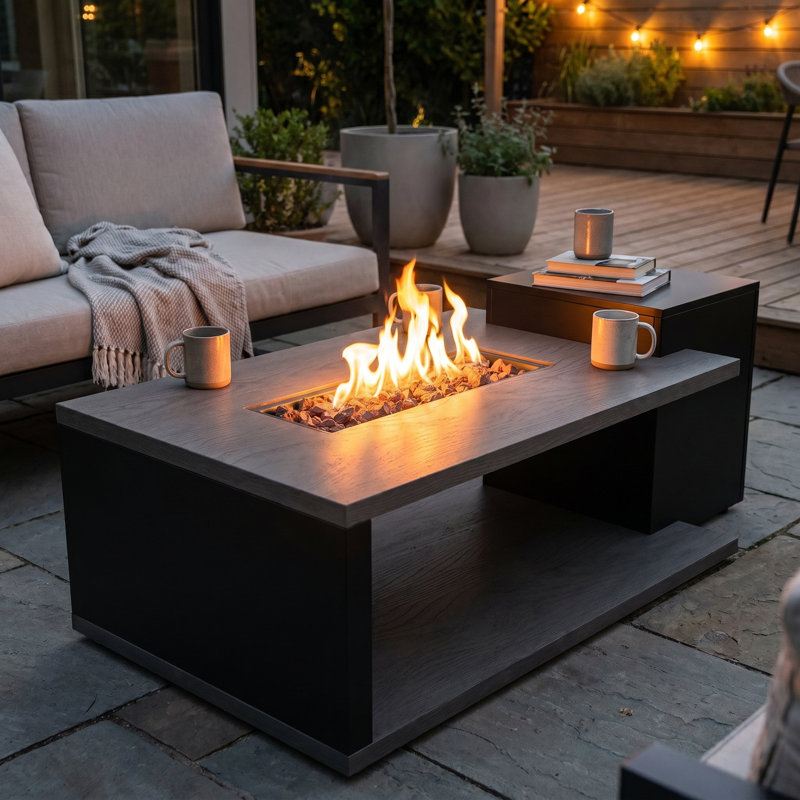 Castleman 53'' W Smokeless & 50,000 BTU Propane Gas Fire Pit Table With Volcanic Rock, 22.4" H x 53.1" W x 26" D