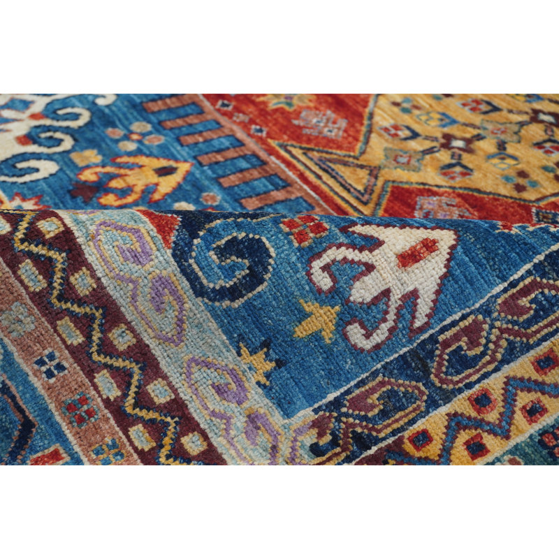 Hand Knotted Wool Southwestern Area Rug in Navy/Red/Brown/Gold