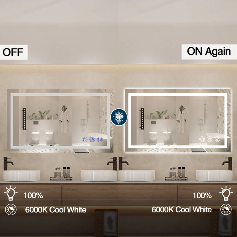 Chevaliers Rectangle Wall Mounted LED Bathroom Mirror Frontlit & Backlit LED Bathroom Vanity Mirror Light, 28" x 60"